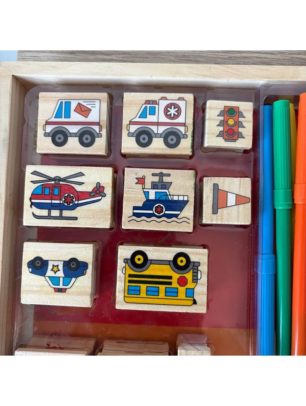 Melissa & Doug Deluxe Vehicle Wooden Stamp Set - 38 Pieces